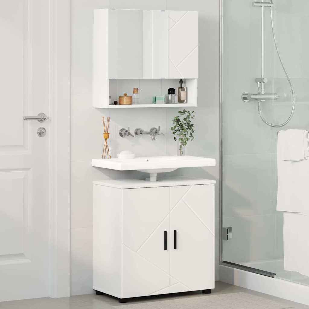 vidaXL Bathroom Furniture Set with Storage 2 pcs White Engineered Wood & Metal
