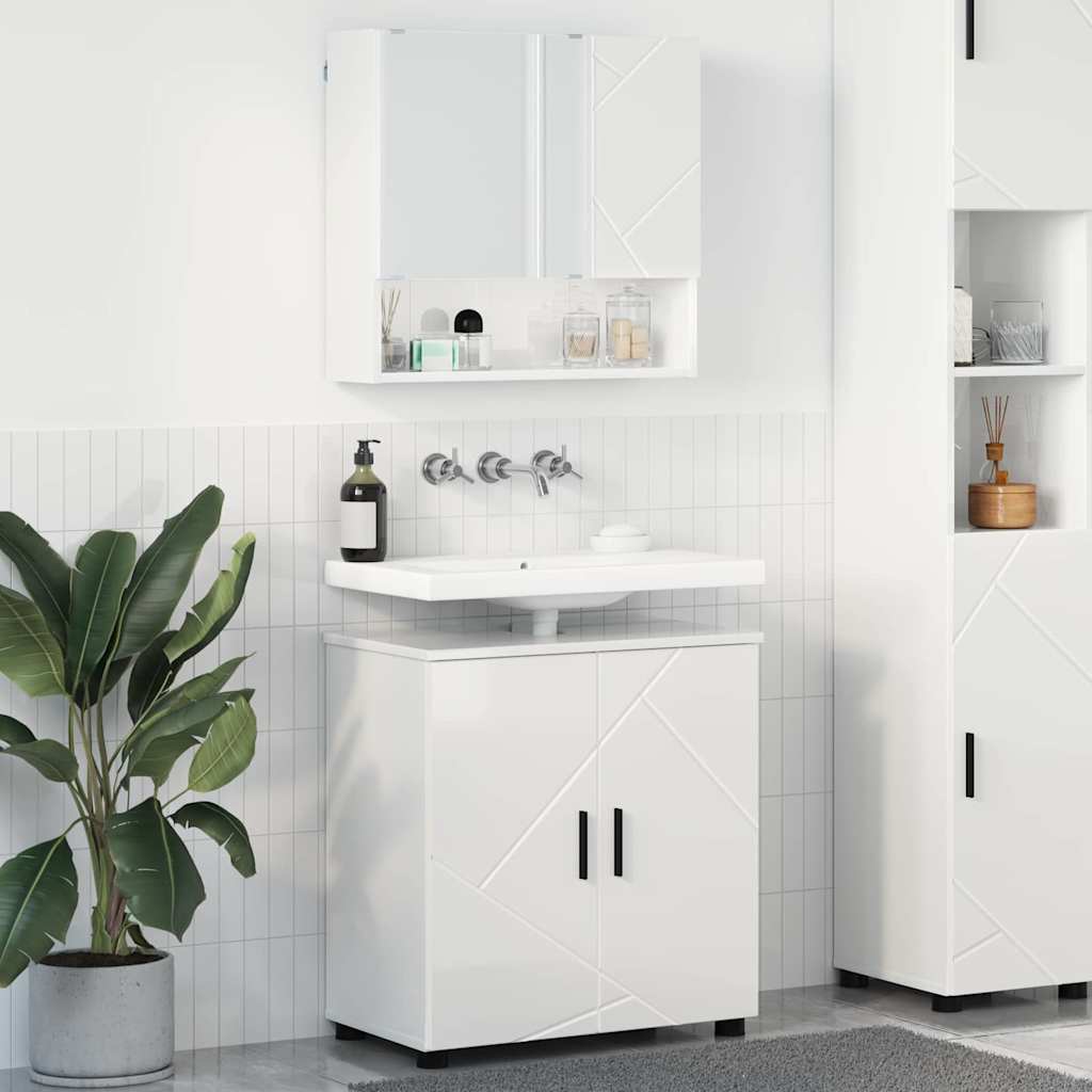 vidaXL Bathroom Furniture Set with Storage 2 pcs White Engineered Wood & Metal