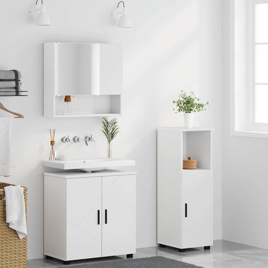 vidaXL Badkamermeubel Set met opslag 3 pcs Wit Bewerkt hout & Metaal