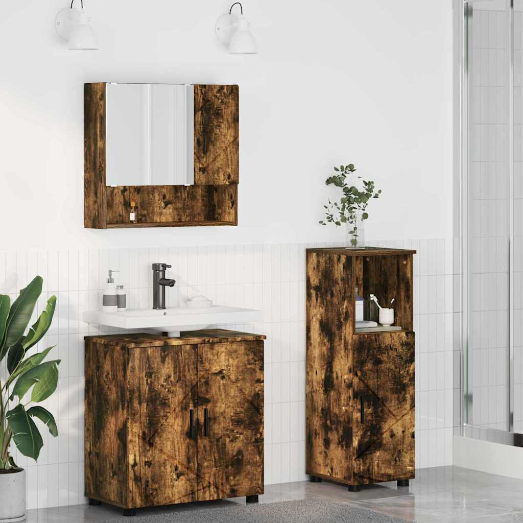vidaXL Badkamermeubel Set met opslag 3 pcs Wit Bewerkt hout & Metaal