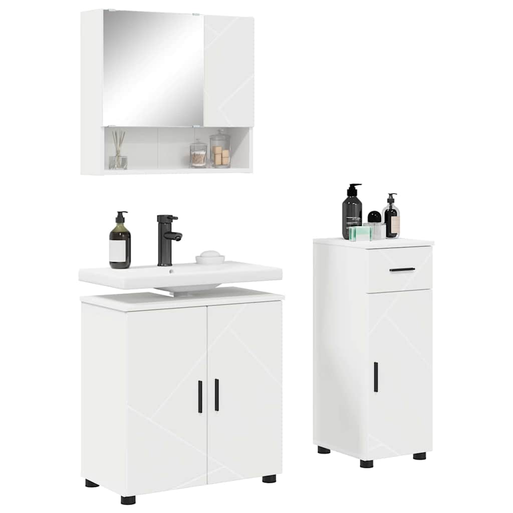 vidaXL Badkamermeubel Set met lade 3 pcs Wit Bewerkt hout & Metaal
