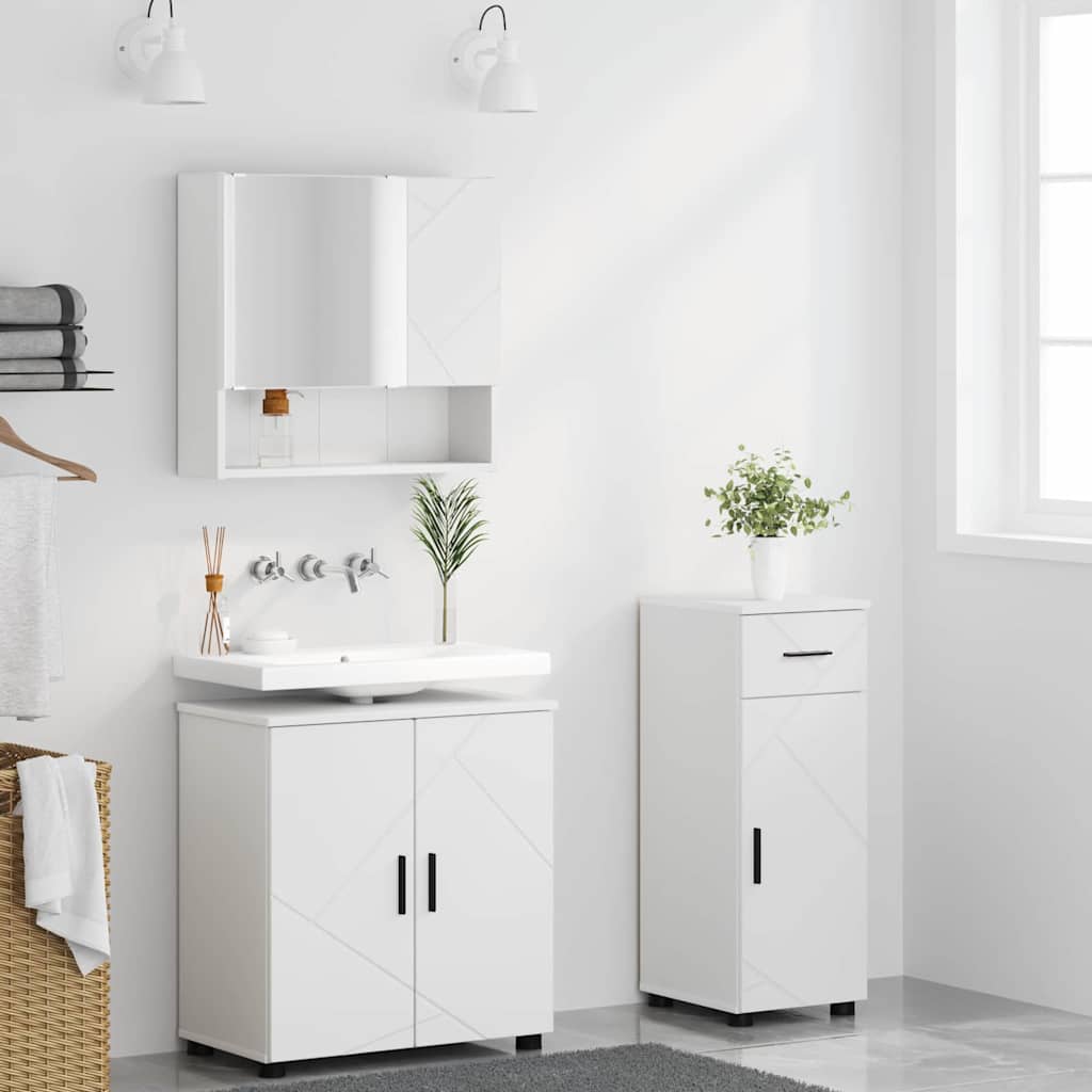 vidaXL Badkamermeubel Set met lade 3 pcs Wit Bewerkt hout & Metaal