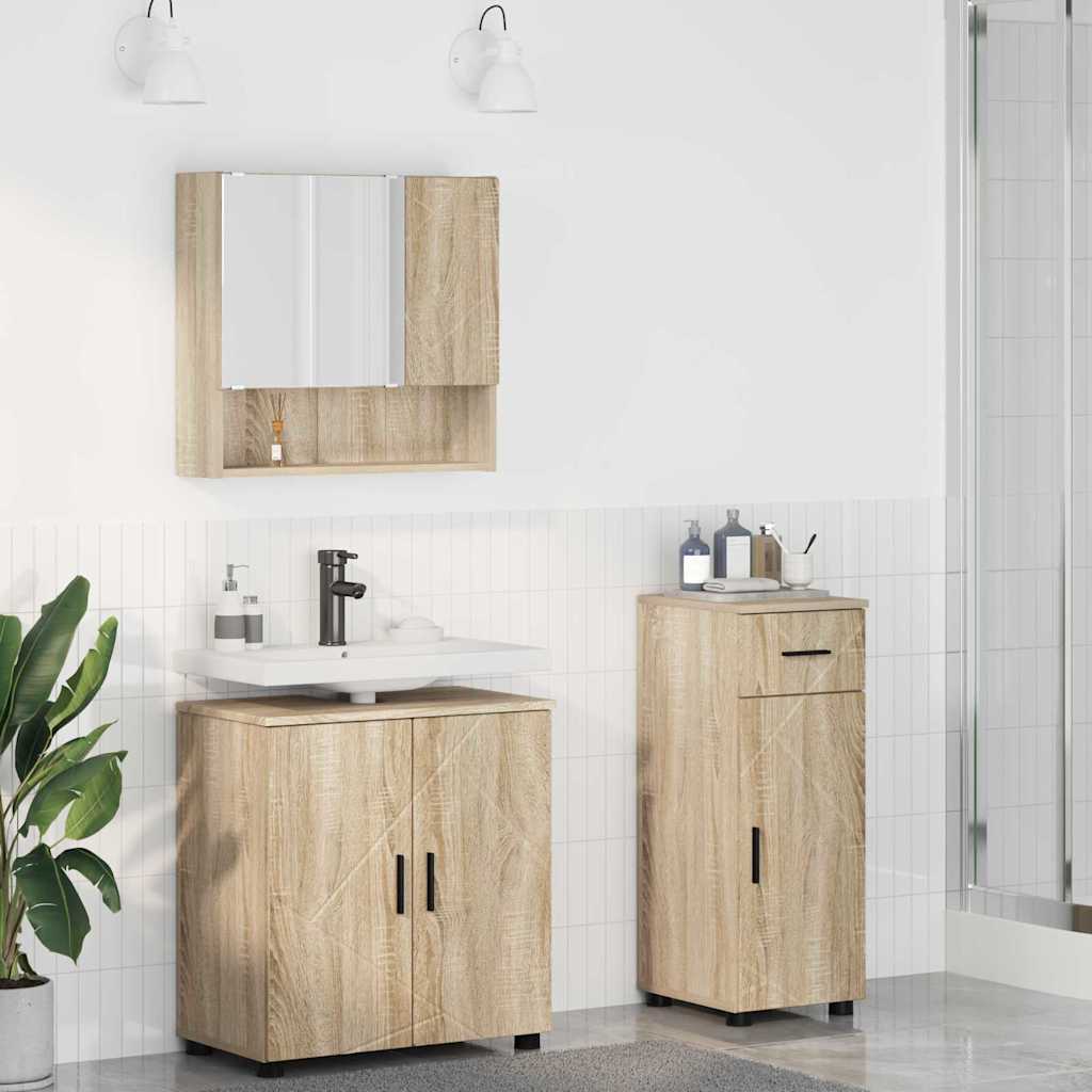 vidaXL Badkamermeubel Set met lade 3 pcs Wit Bewerkt hout & Metaal