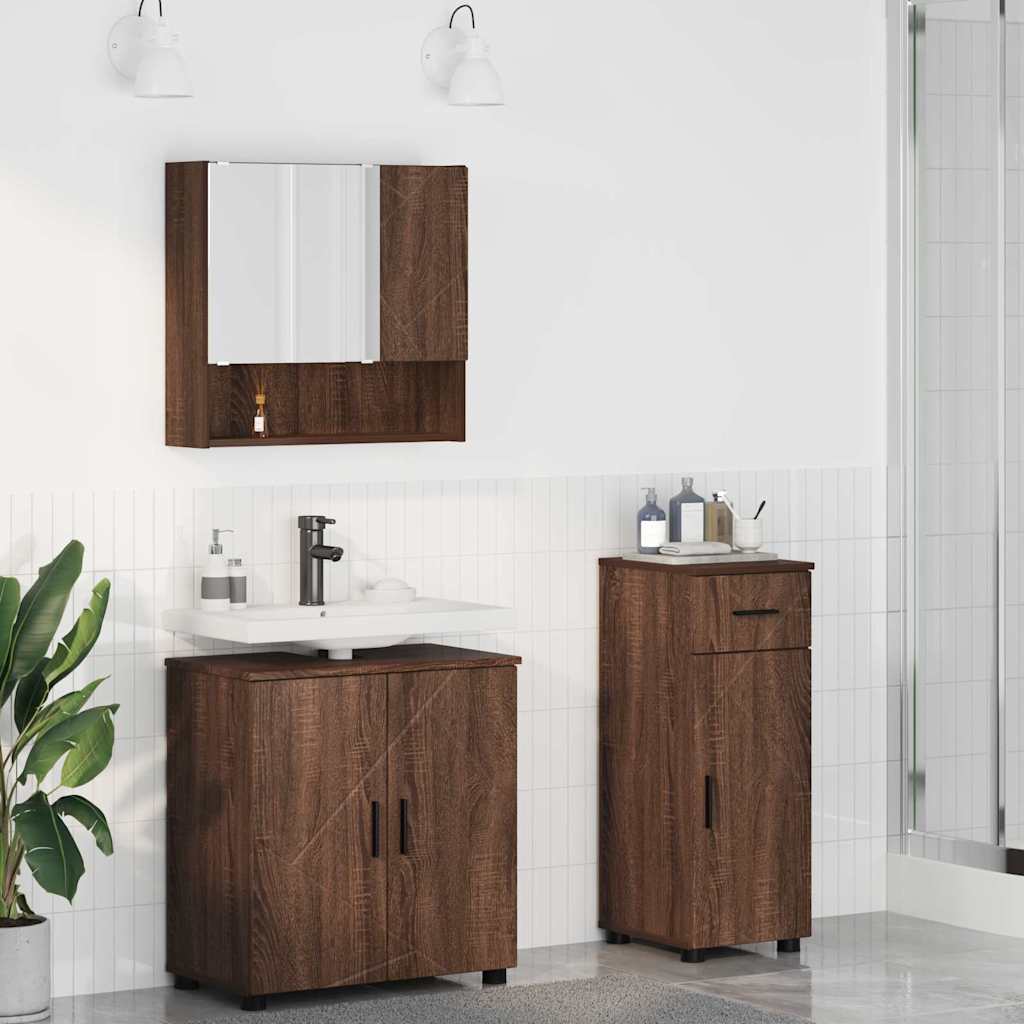 vidaXL Badkamermeubel Set met lade 3 pcs Wit Bewerkt hout & Metaal