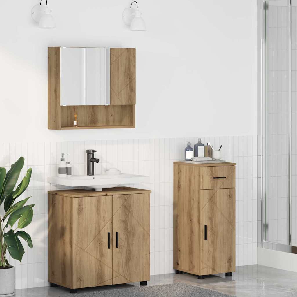 vidaXL Badkamermeubel Set met lade 3 pcs Wit Bewerkt hout & Metaal