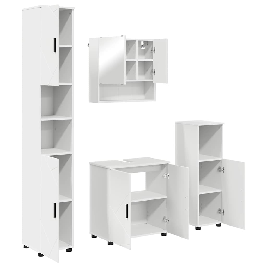 vidaXL Badkamermeubel Set met opslag 4 pcs Wit Bewerkt hout & Metaal