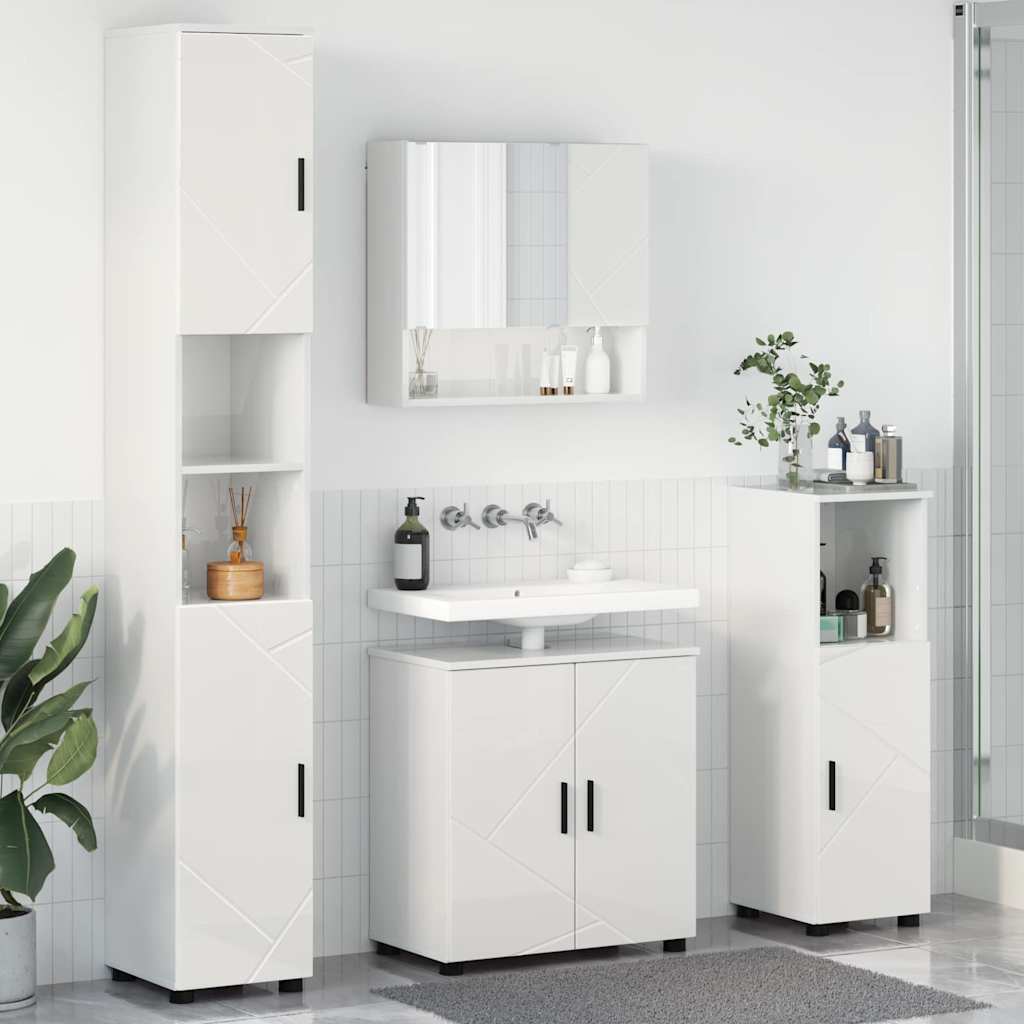 vidaXL Badkamermeubel Set met opslag 4 pcs Wit Bewerkt hout & Metaal