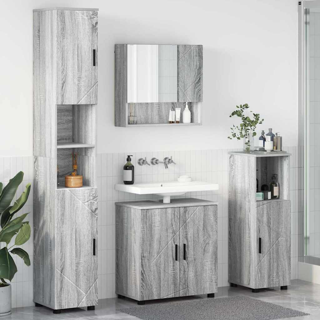 vidaXL Badkamermeubel Set met opslag 4 pcs Wit Bewerkt hout & Metaal