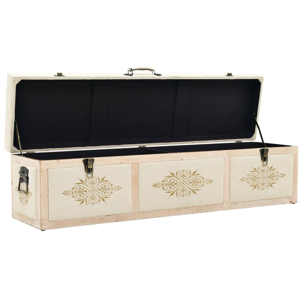 vidaXL Opbergbank 110 cm crèmekleurig massief vurenhout en stof