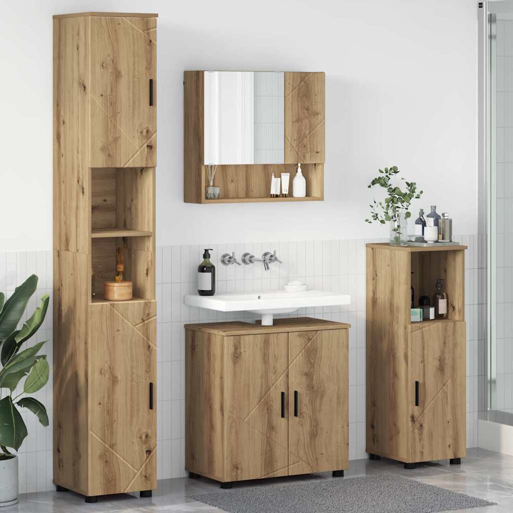 vidaXL Badkamermeubel Set met opslag 4 pcs Wit Bewerkt hout & Metaal