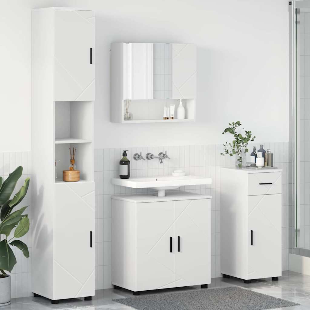 vidaXL Badkamermeubel Set met lade 4 pcs Wit Bewerkt hout & Metaal