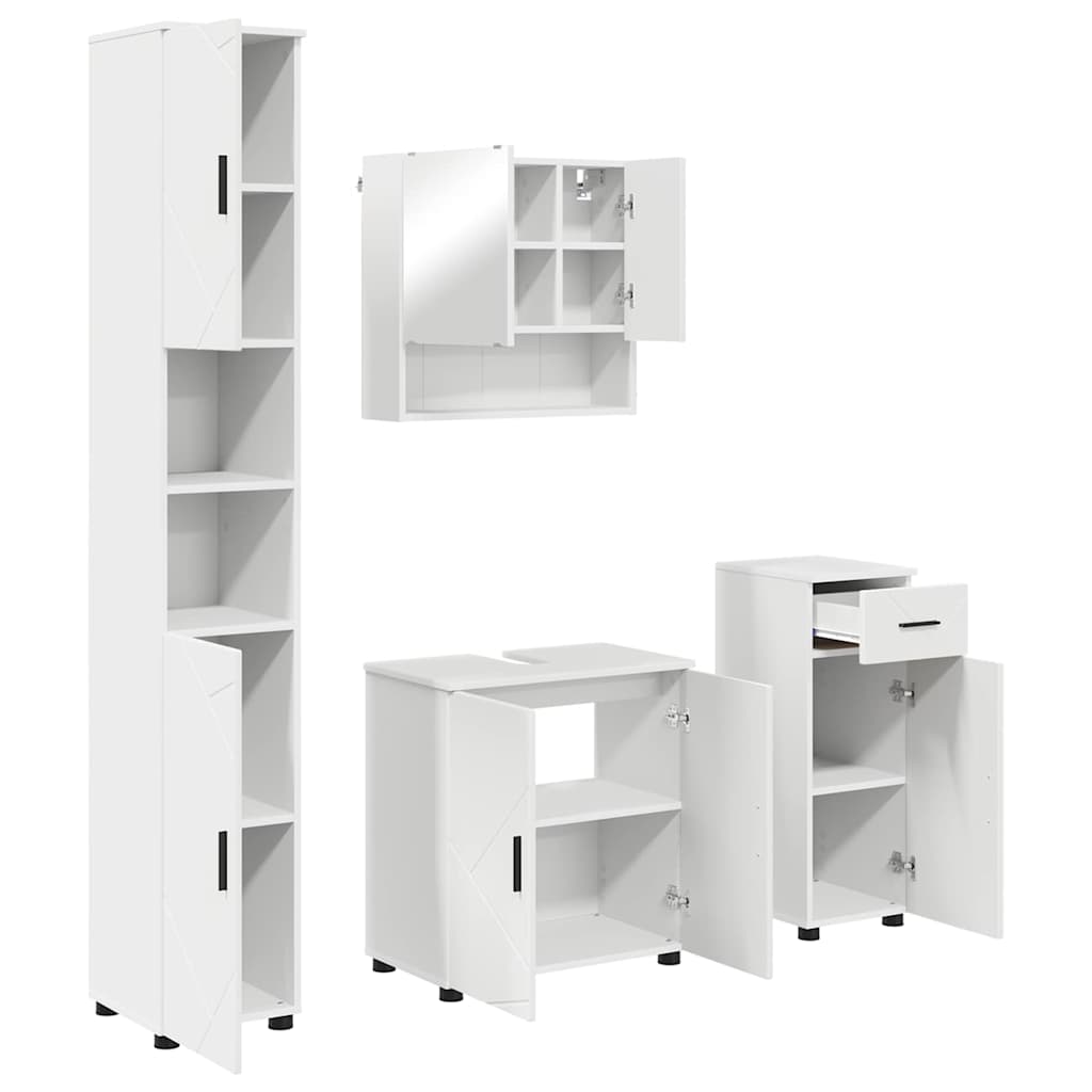 vidaXL Badkamermeubel Set met lade 4 pcs Wit Bewerkt hout & Metaal
