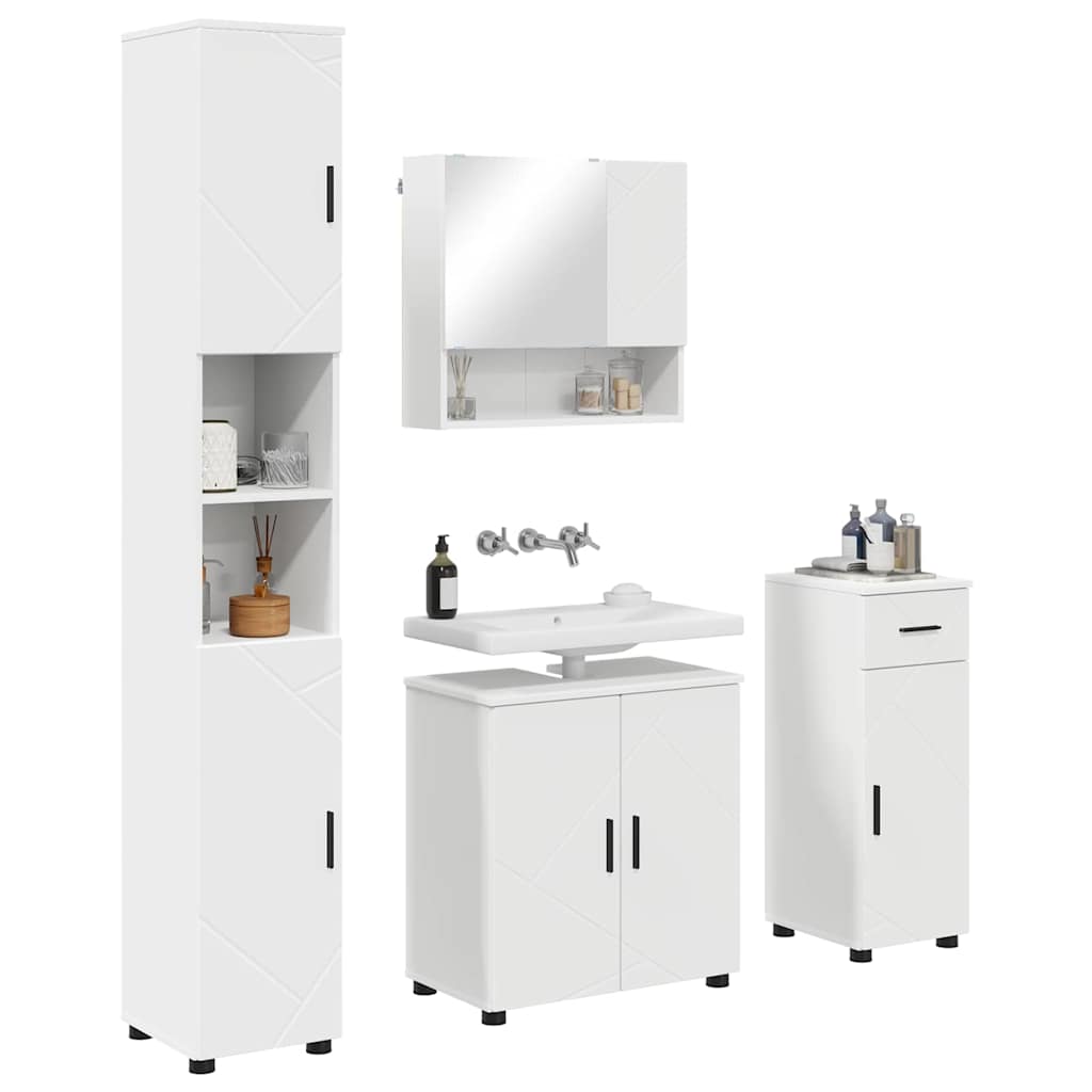 vidaXL Badkamermeubel Set met lade 4 pcs Wit Bewerkt hout & Metaal