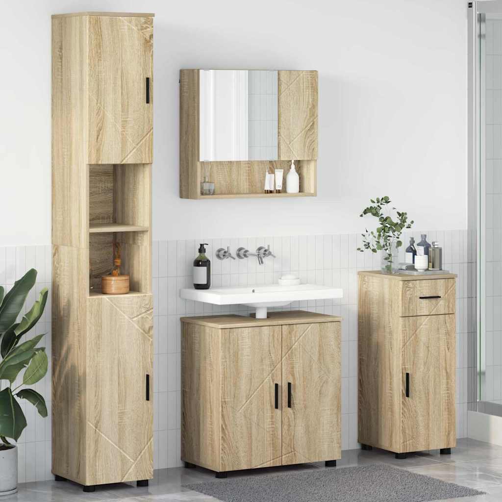 vidaXL Badkamermeubel Set met lade 4 pcs Wit Bewerkt hout & Metaal