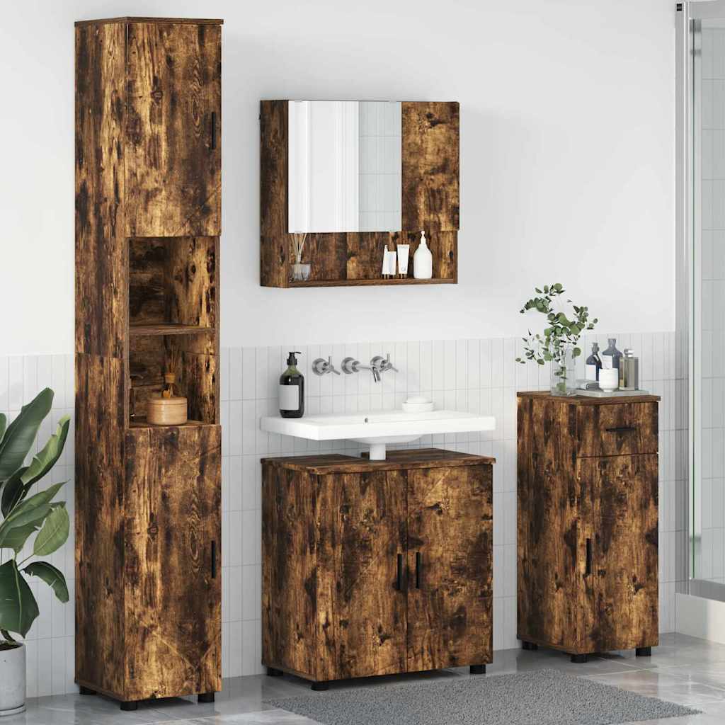 vidaXL Badkamermeubel Set met lade 4 pcs Wit Bewerkt hout & Metaal