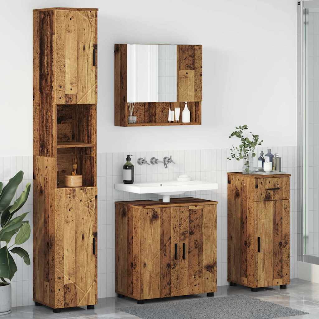 vidaXL Badkamermeubel Set met lade 4 pcs Wit Bewerkt hout & Metaal