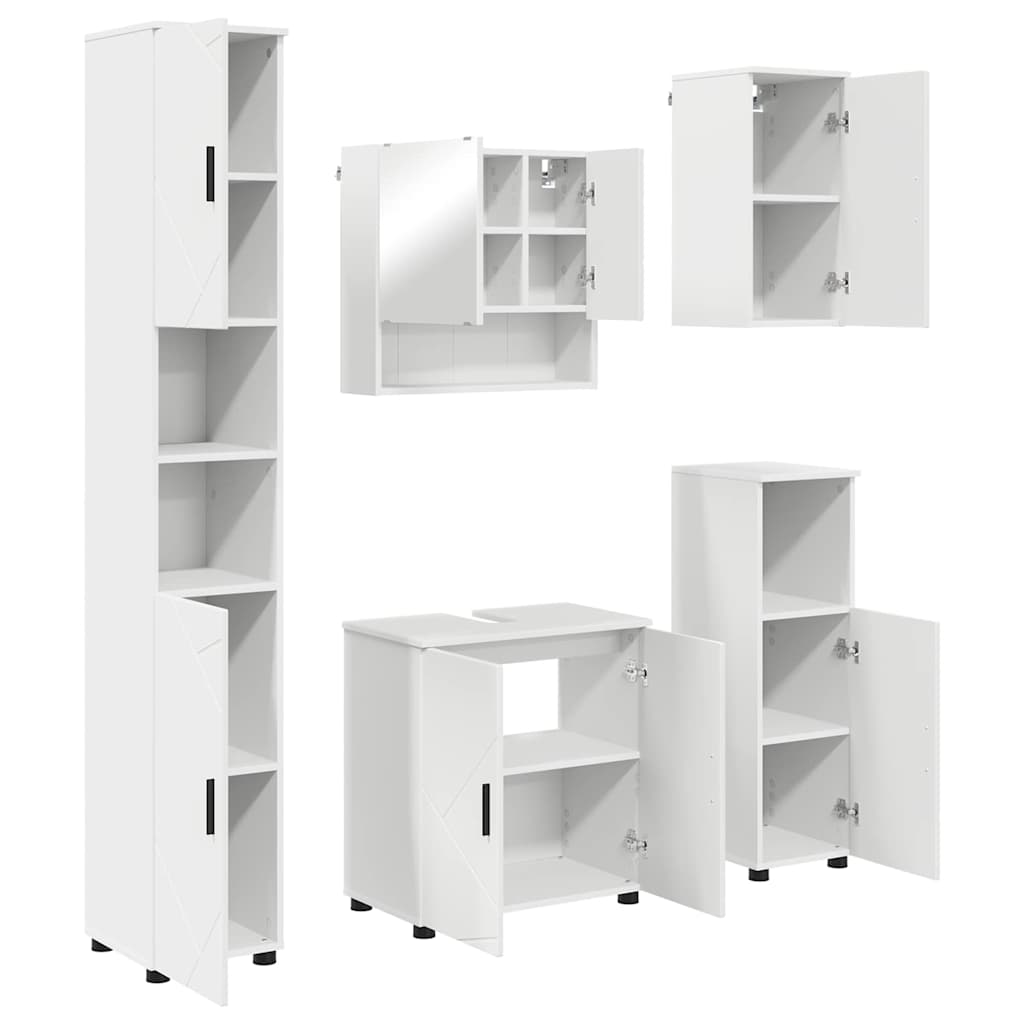 vidaXL Badkamermeubel Set met opslag 5 pcs Wit Bewerkt hout & Metaal