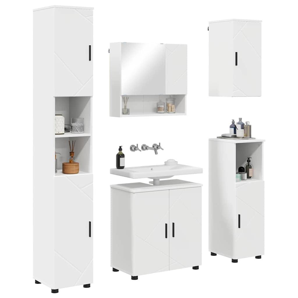 vidaXL Badkamermeubel Set met opslag 5 pcs Wit Bewerkt hout & Metaal