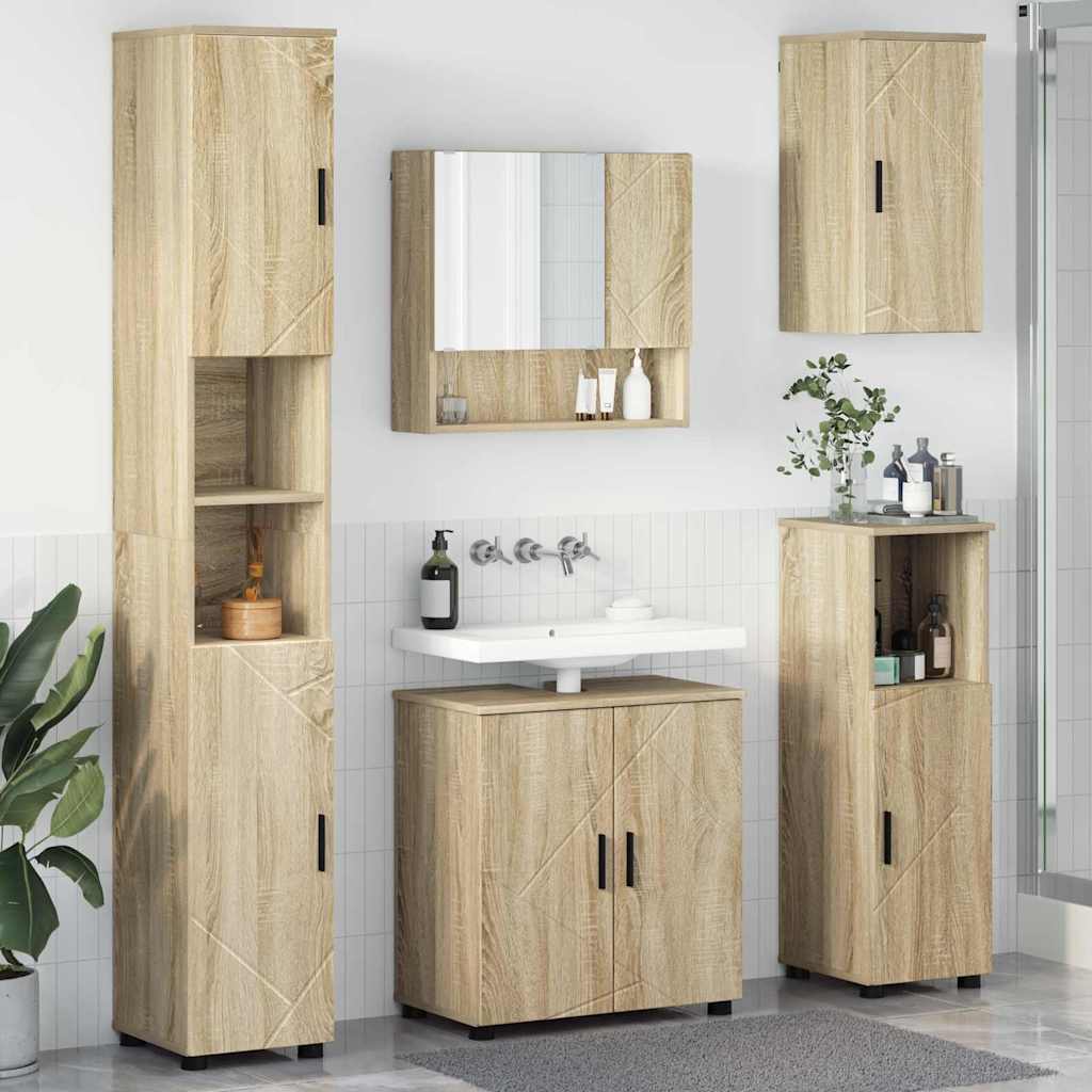vidaXL Badkamermeubel Set met opslag 5 pcs Wit Bewerkt hout & Metaal
