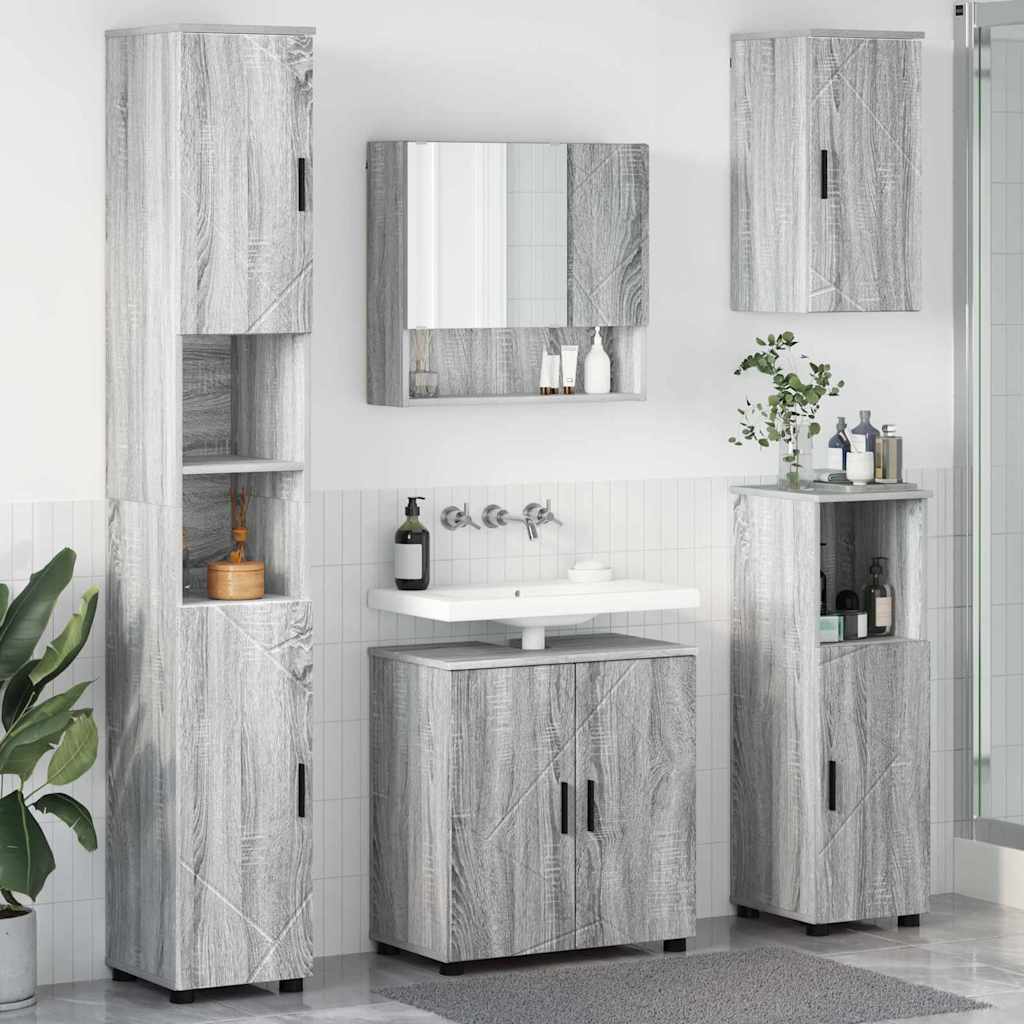 vidaXL Badkamermeubel Set met opslag 5 pcs Wit Bewerkt hout & Metaal