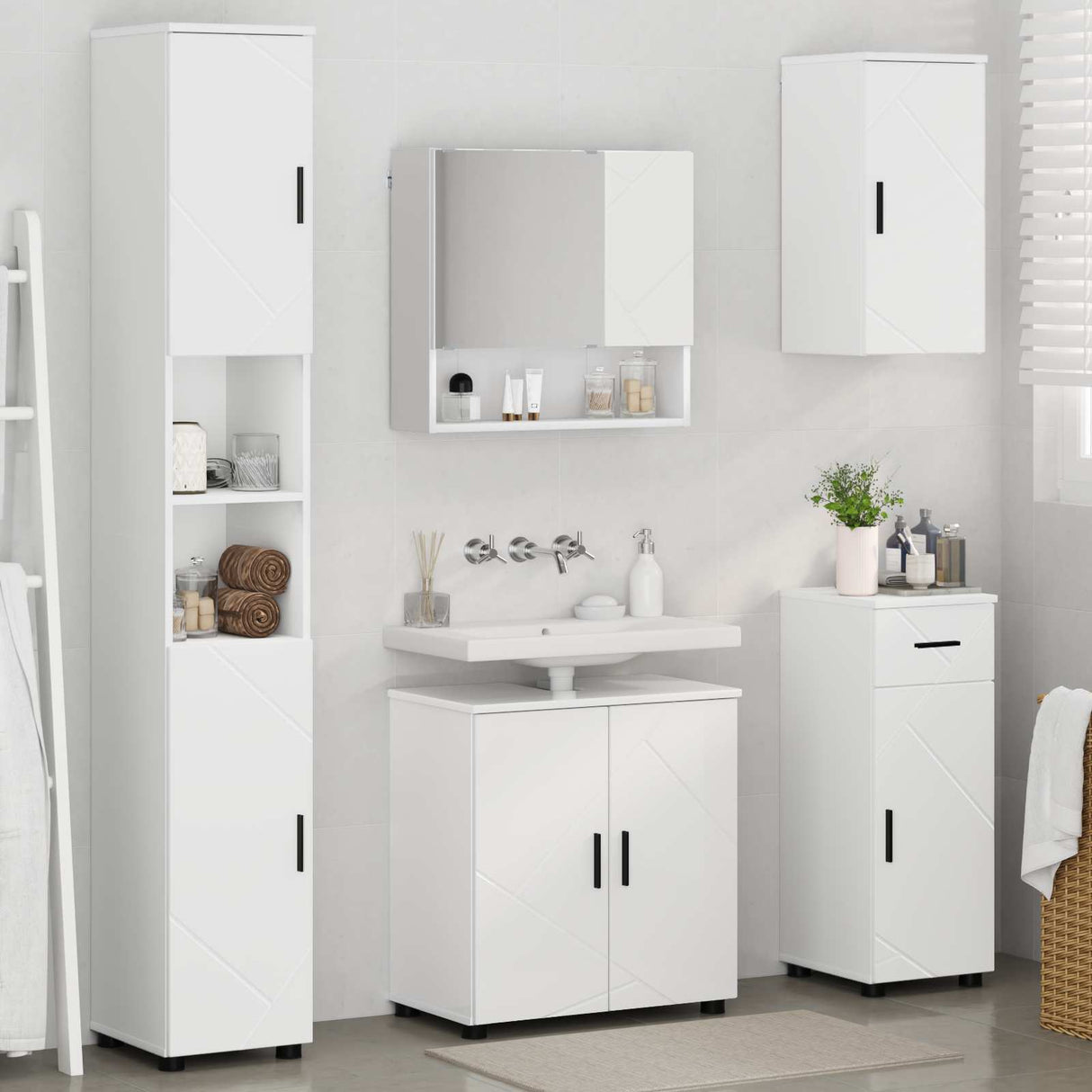 vidaXL Bathroom Furniture Set with Drawer 5 pcs White Engineered Wood & Metal