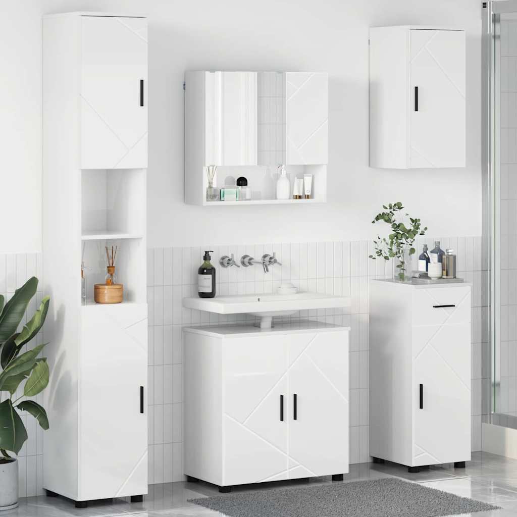 vidaXL Bathroom Furniture Set with Drawer 5 pcs White Engineered Wood & Metal