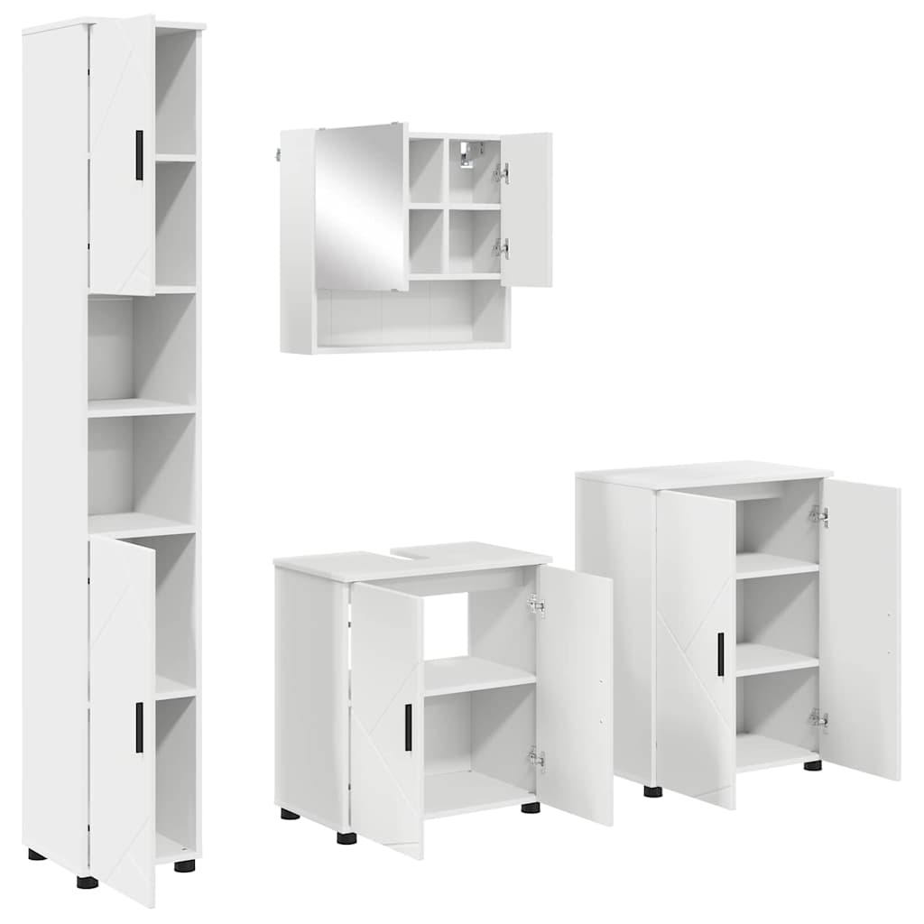 vidaXL Badkamermeubel Set met opslag 4 pcs Wit Bewerkt hout & Metaal