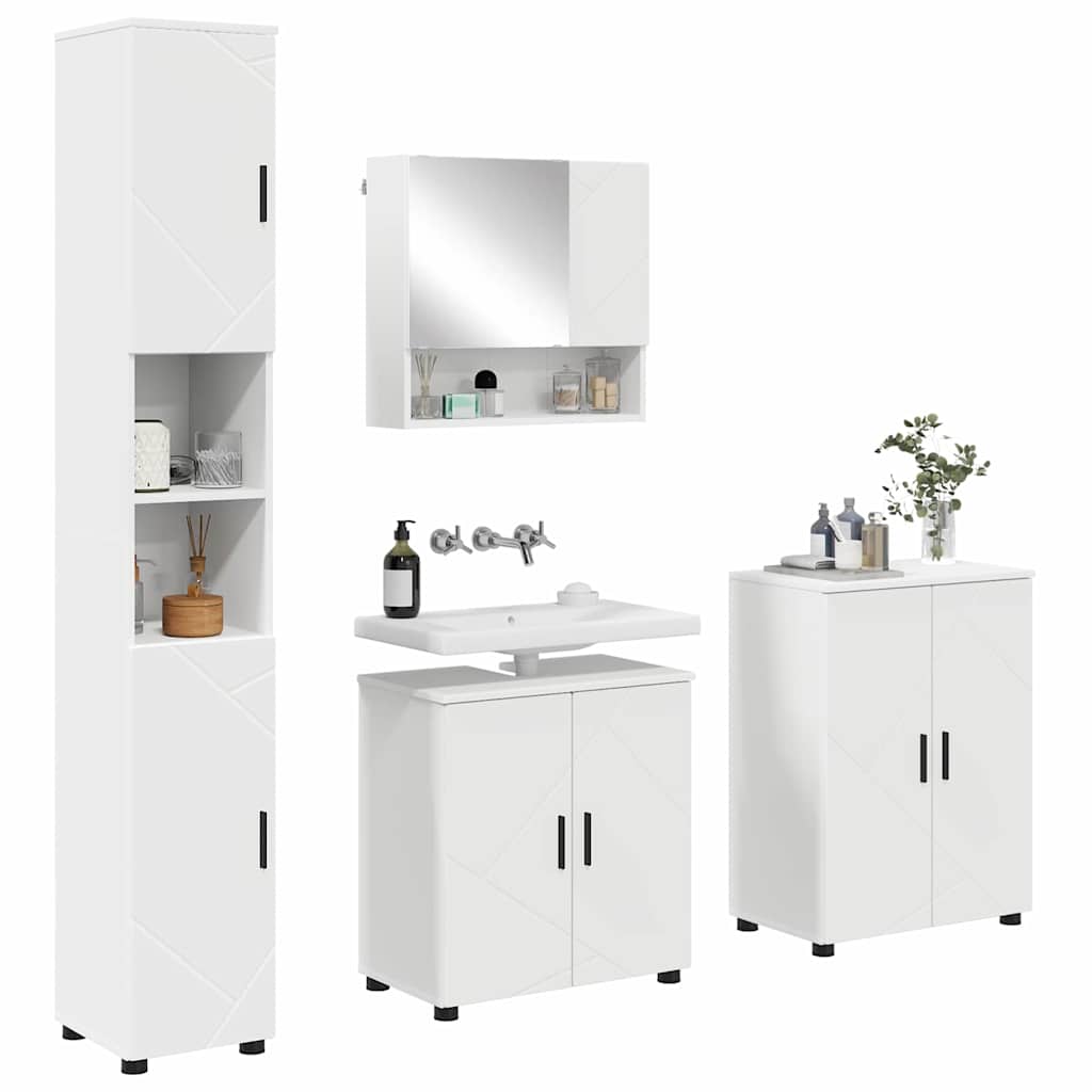 vidaXL Badkamermeubel Set met opslag 4 pcs Wit Bewerkt hout & Metaal