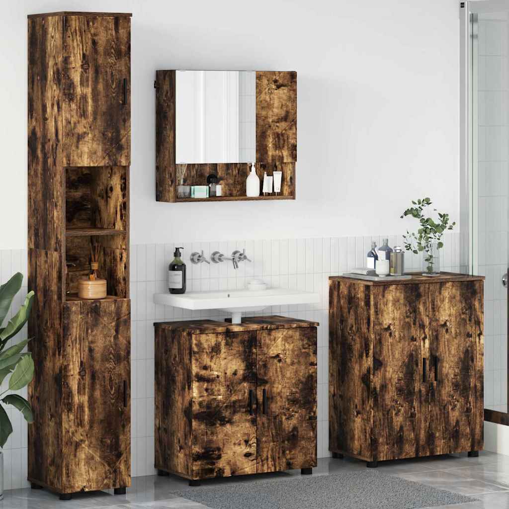 vidaXL Badkamermeubel Set met opslag 4 pcs Wit Bewerkt hout & Metaal