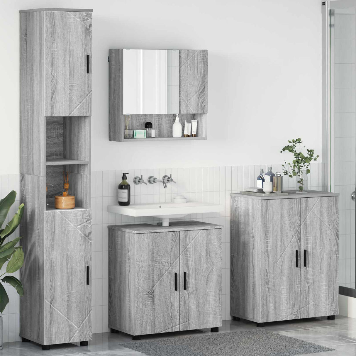 vidaXL Badkamermeubel Set met opslag 4 pcs Wit Bewerkt hout & Metaal
