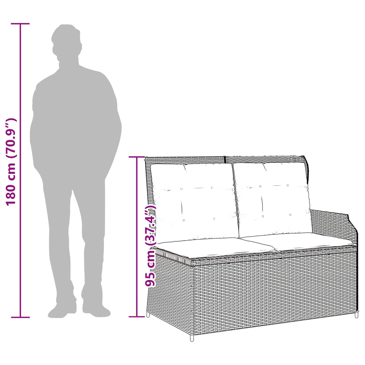 vidaXL Garden Bench with Cushion Black and Cream White Poly Rattan