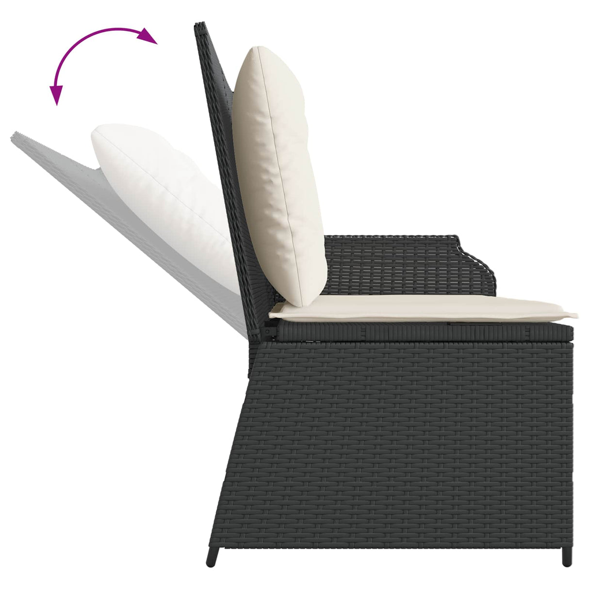vidaXL Garden Bench with Cushion Black and Cream White Poly Rattan