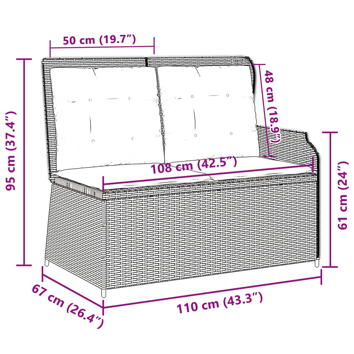 vidaXL Garden Bench with Cushion Black and Cream White Poly Rattan