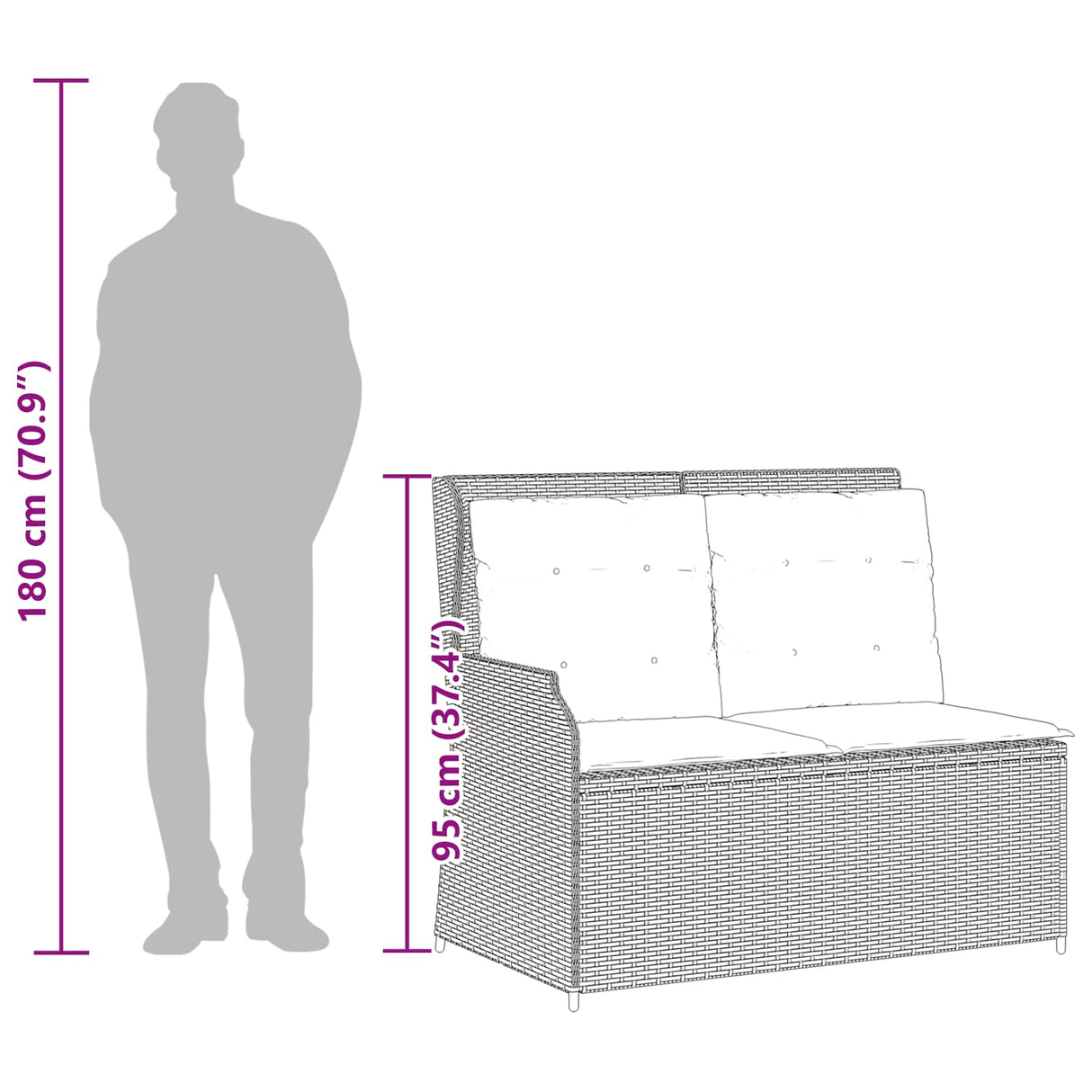 vidaXL Tuinbank Zwart poly rattan