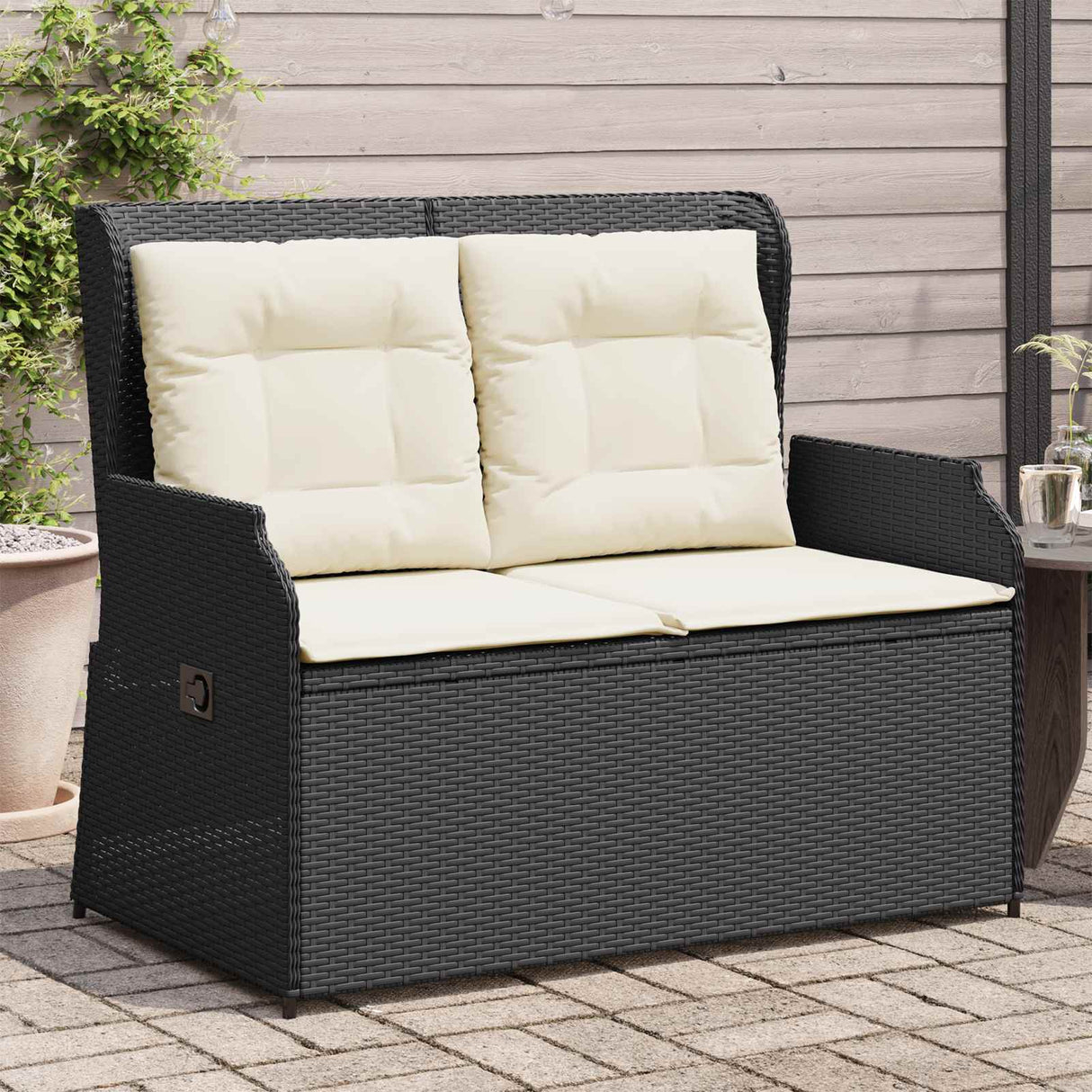 vidaXL Garden Bench Black poly rattan