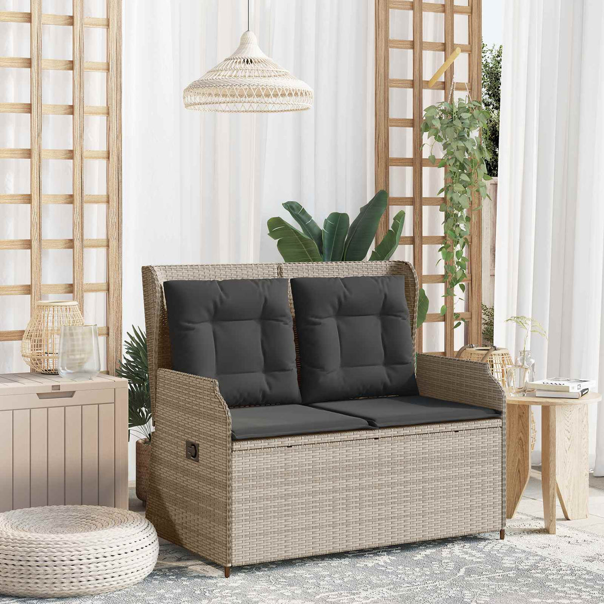 vidaXL Garden Bench Black poly rattan