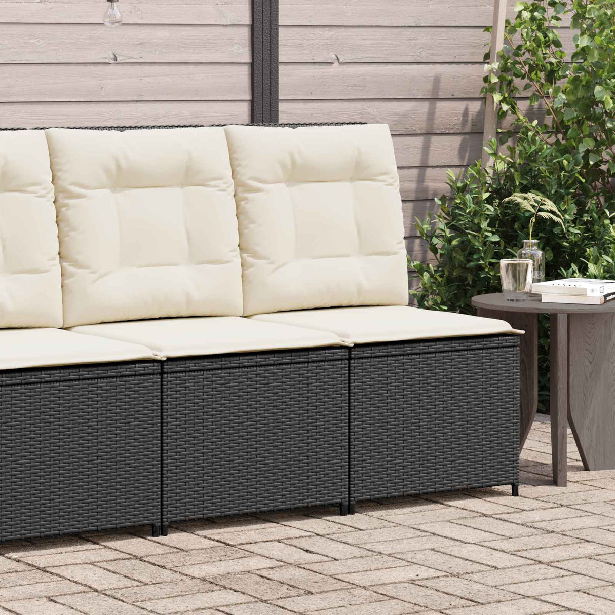 vidaXL Garden Sofa with cushions Black and Cream White poly rattan