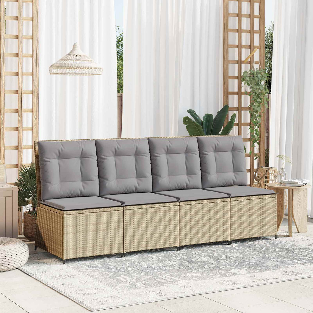 vidaXL Garden Sofa with cushions Black and Cream White poly rattan
