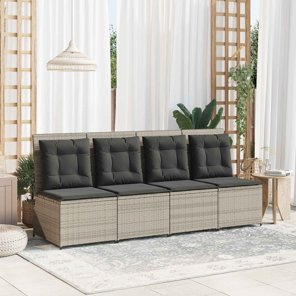 vidaXL Garden Sofa with cushions Black and Cream White poly rattan