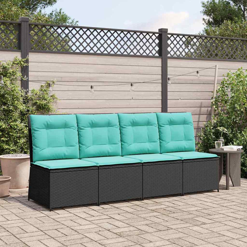 vidaXL Garden Sofa with cushions Black and Cream White poly rattan