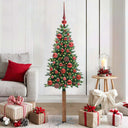 vidaXL Slanke Kerstboom Groen 150 cm PVC en massief dennenhout