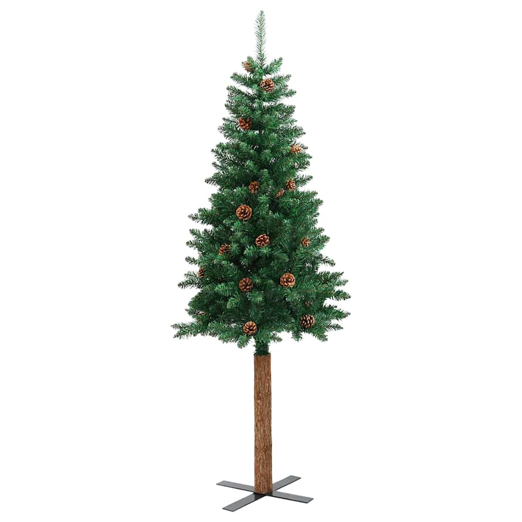 vidaXL Slanke Kerstboom Groen 150 cm PVC en massief dennenhout