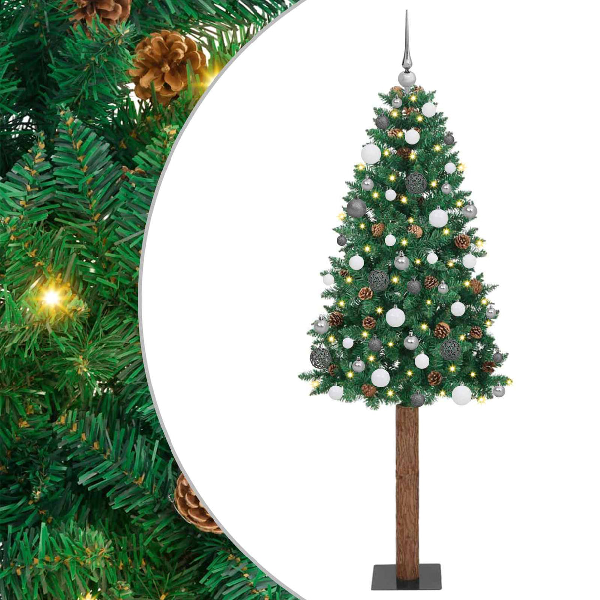 vidaXL Slanke Kerstboom Groen 150 cm PVC en massief dennenhout