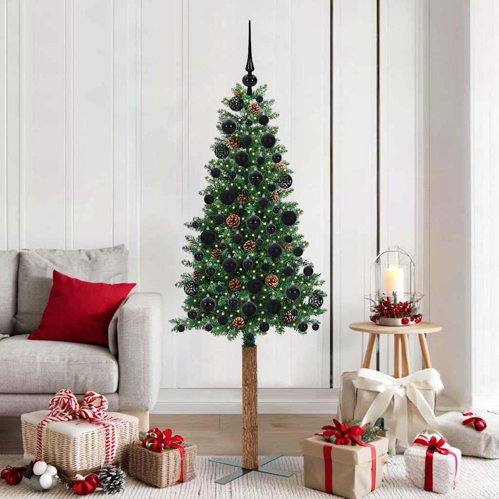 vidaXL Slanke Kerstboom Groen 150 cm PVC en massief dennenhout