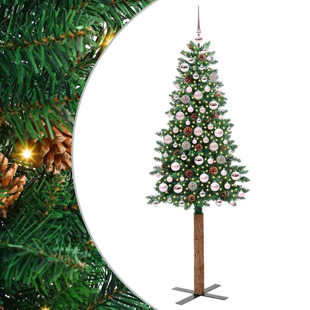 vidaXL Slanke Kerstboom Groen 150 cm PVC en massief dennenhout