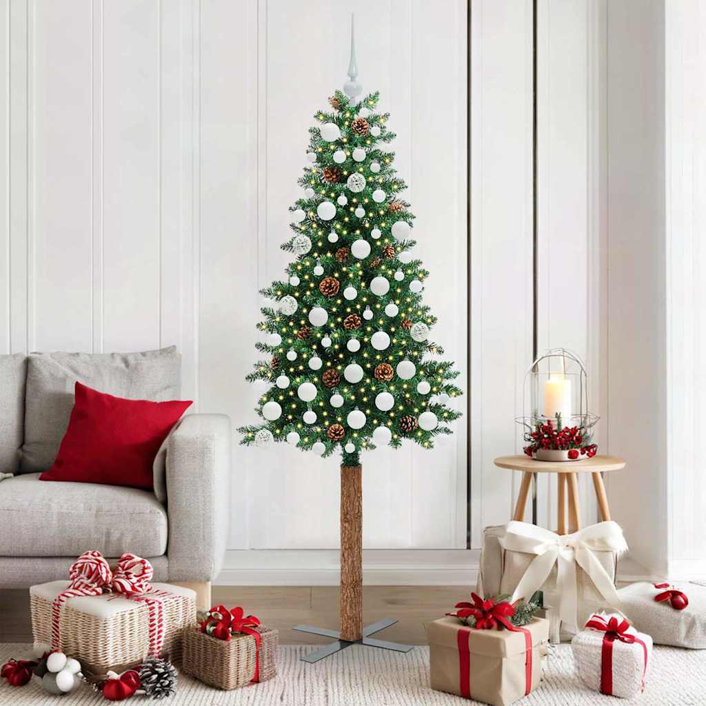 vidaXL Slanke Kerstboom Groen 150 cm PVC en massief dennenhout