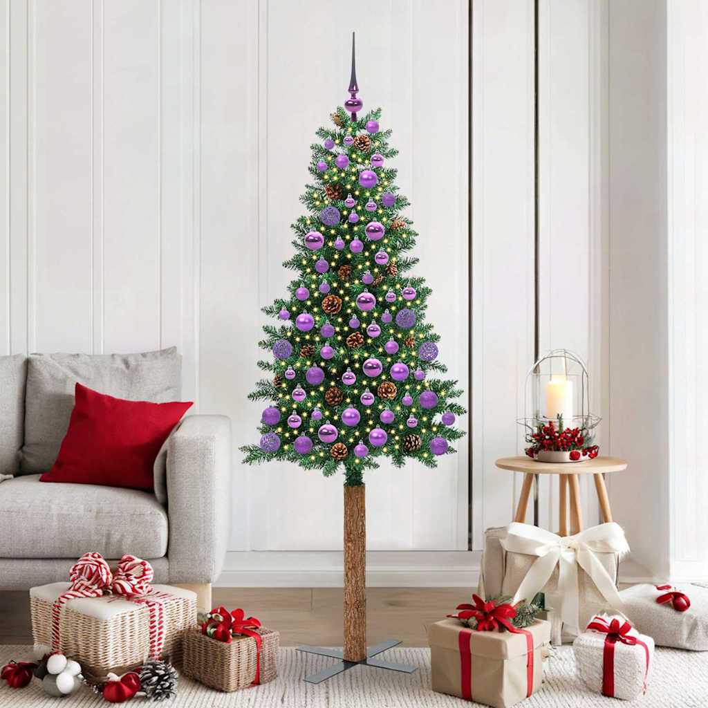vidaXL Slanke Kerstboom Groen 150 cm PVC en massief dennenhout