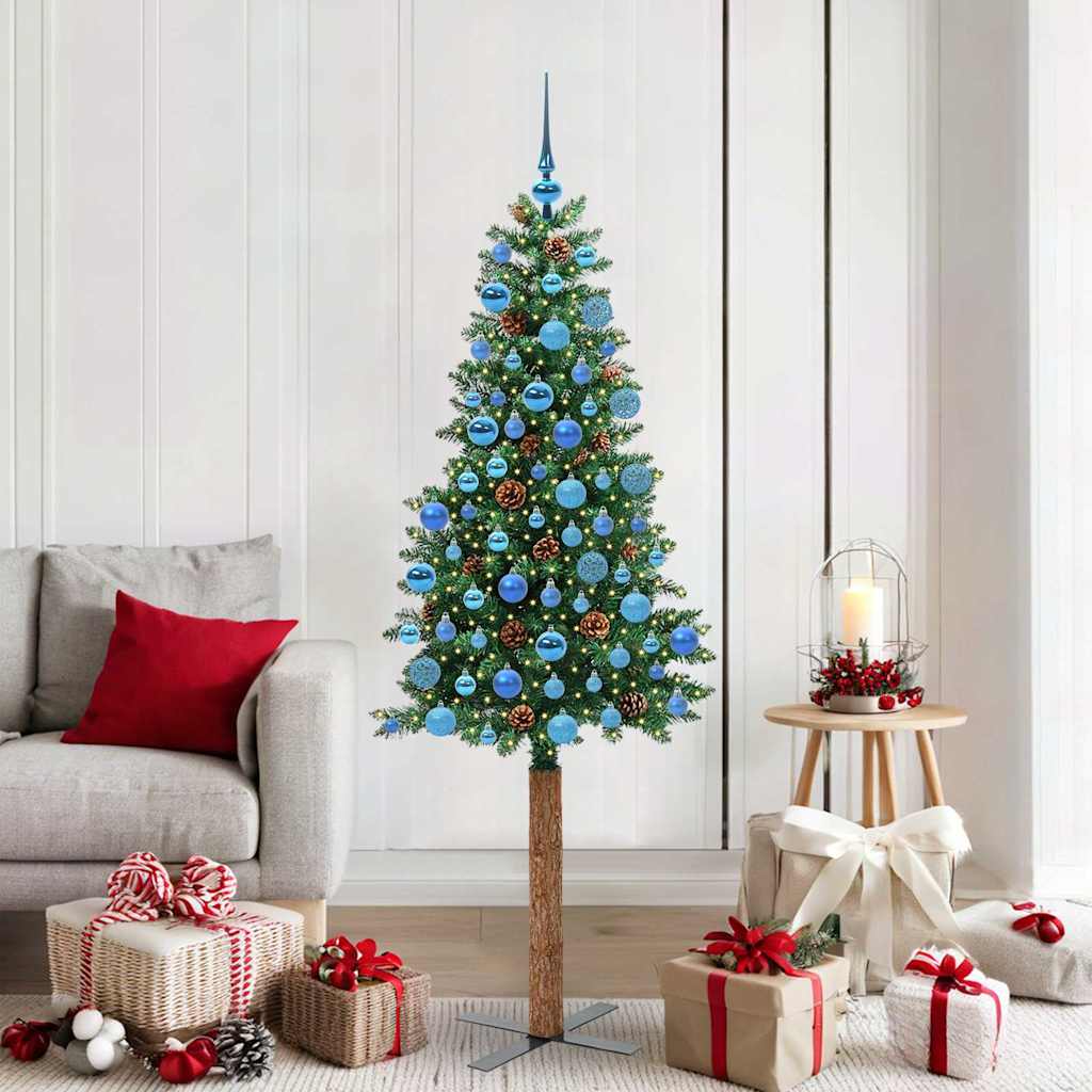 vidaXL Slanke Kerstboom Groen 150 cm PVC en massief dennenhout