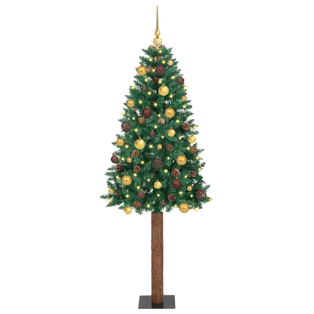 vidaXL Slanke Kerstboom Groen 150 cm PVC en massief dennenhout