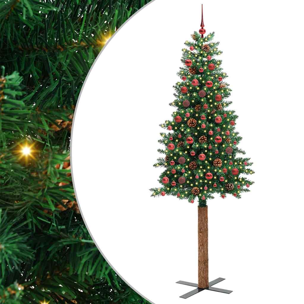 vidaXL Slanke Kerstboom Groen 150 cm PVC en massief dennenhout